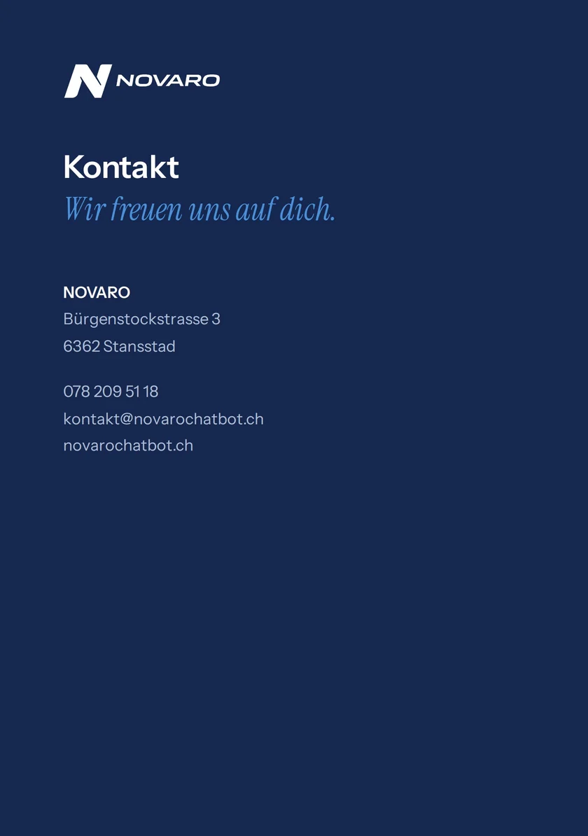 Rückseite: Kontakt NOVARO, Stansstad